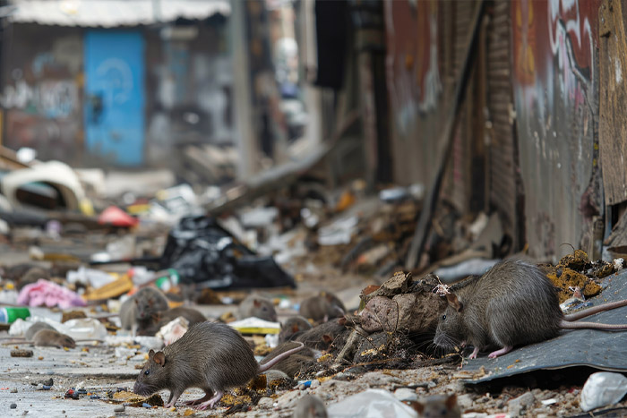 Infestation de rats dans une rue urbaine