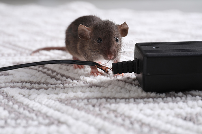 Un rat grignotant des câbles électriques.