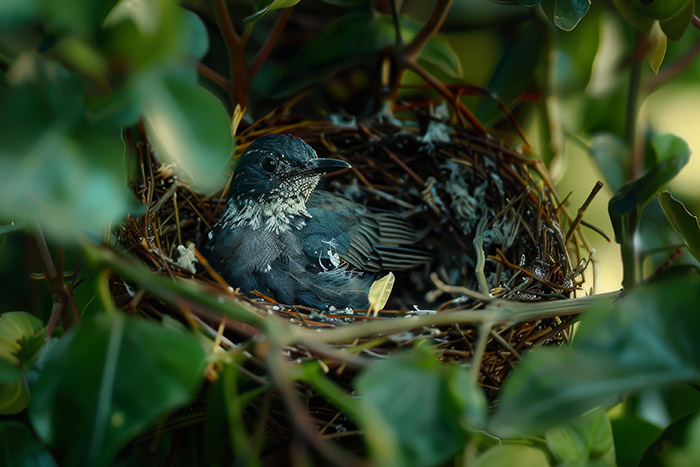 Présence d’un nid de pigeons dans un jardin