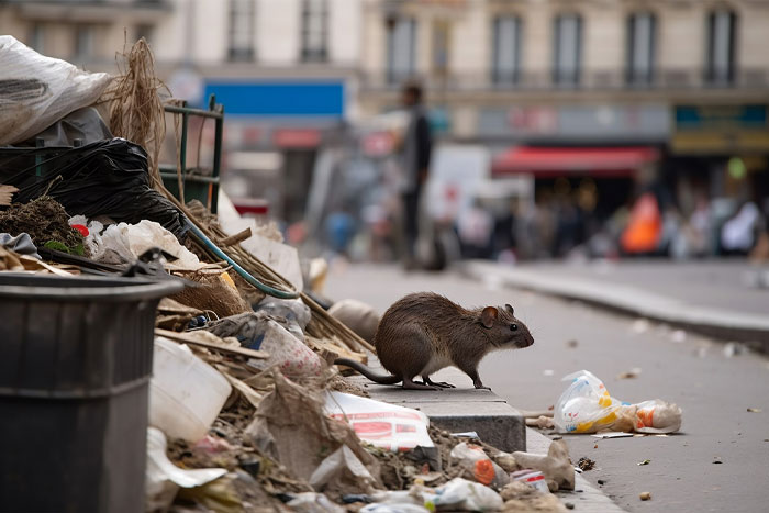 Rat se promenant dans une rue animée de Paris.
