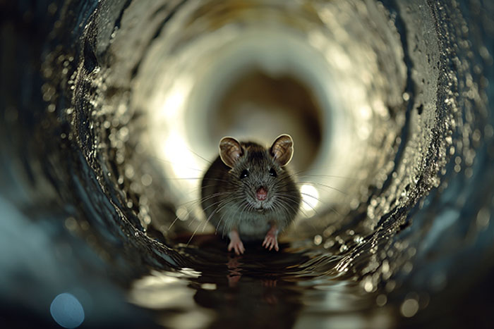 Rat explorant les égouts parisiens.